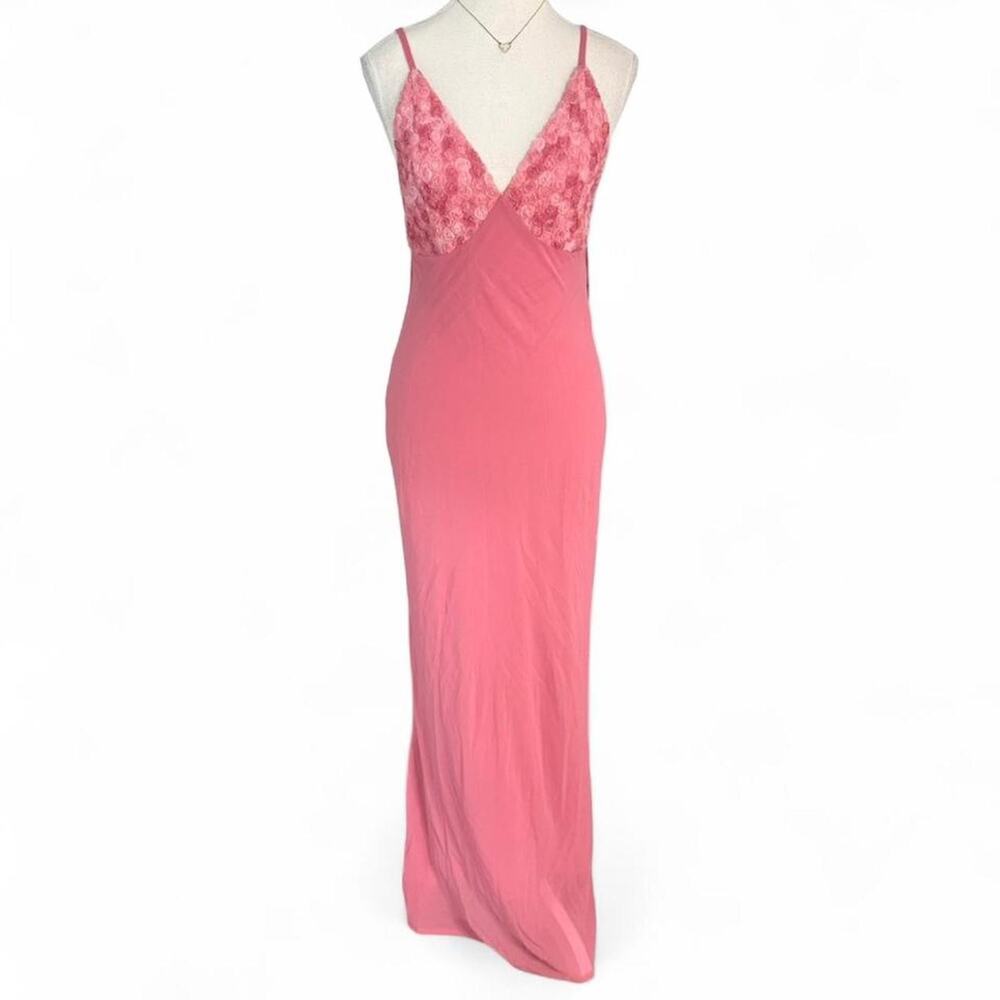 Pink Maxi Dress With Open Back Rose Detail Silky Dress Vacation NWT size small